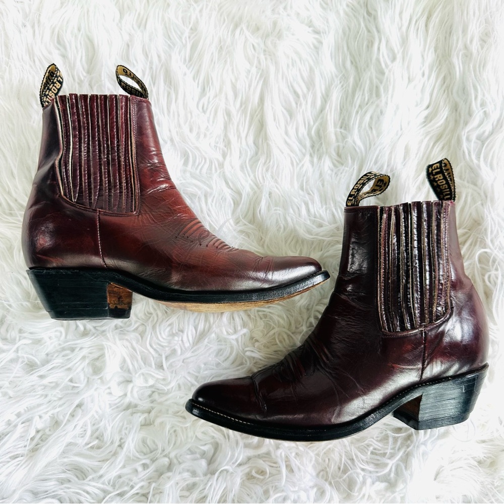 Mens Burgundy Leather Western Boots - Picture 5 of 16